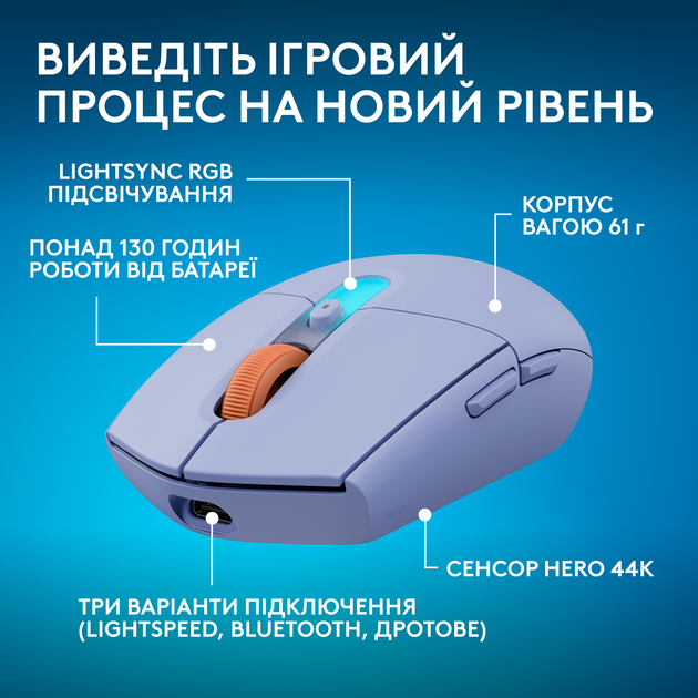 Мышь Logitech G305 X Superlight Wireless/Bluetooth/USB Lilac (910-007755) - изображение 2