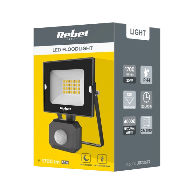 Рефлектор LED прожектор REBEL 20W с датчиком движения и сумерек 4000K 230V (URZ3613) - Фото 3 Рефлектор LED прожектор REBEL 20W с датчиком движения и сумерек 4000K 230V (URZ3613) - изображение 3