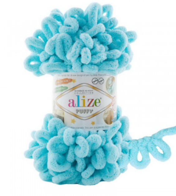 Пряжа для в'язання Alize "Puffy" Колір блакитний 128 - Фото 1 Пряжа для в'язання Alize "Puffy" Колір блакитний 128 - зображення 1