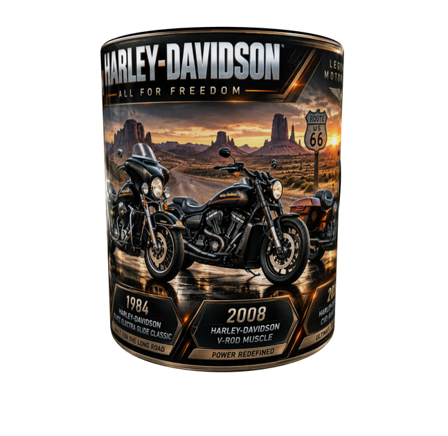 Кружка с принтом мотоциклов Harley-Davidson, серия Moto Legends, 330 мл, чёрная ручка - изображение 5
