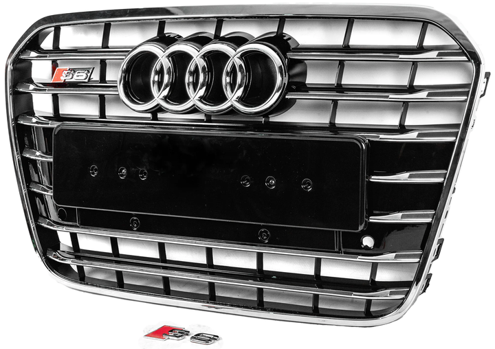 Передня чорна решітка радіатора з хром рамкою S-style для Audi A6 C7 2011-2017 рр - зображення 2