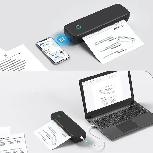 Принтер A-43 +рулон термо паперу А4 АРР Bluetooth акумулятор - изображение 5