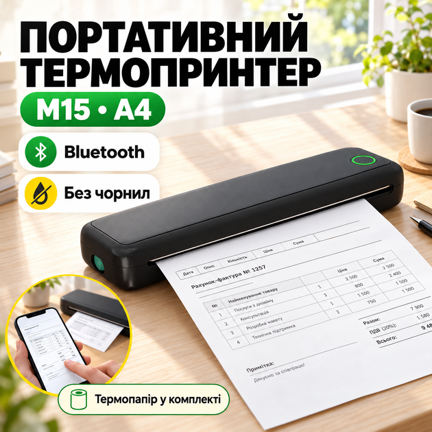 Принтер A-43 +рулон термо паперу А4 АРР Bluetooth акумулятор - изображение 7