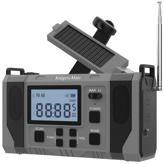 Radio awaryjne solarne z korbką Kruger&Matz 10000 mAh Czarne (5901890132664) - Zdjęcie 4 Radio awaryjne solarne z korbką Kruger&Matz 10000 mAh Czarne (5901890132664) - obraz 4