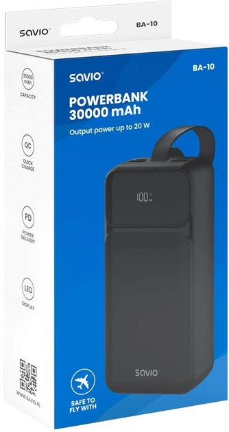 Powerbank Savio BA-10 30000 mAh 15W Black (5901986049739) - obraz 3