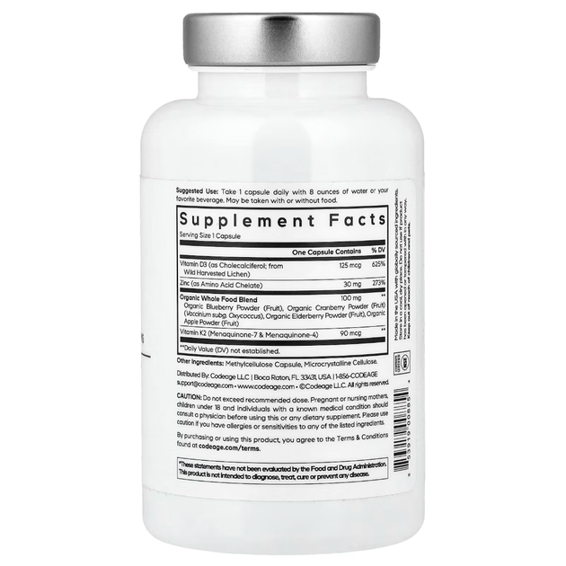 Витамин D3 + K2 Codeage Vitamin D, K2 & Zinc 60 капсул - Фото 2 Витамин D3 + K2 Codeage Vitamin D, K2 & Zinc 60 капсул - изображение 2