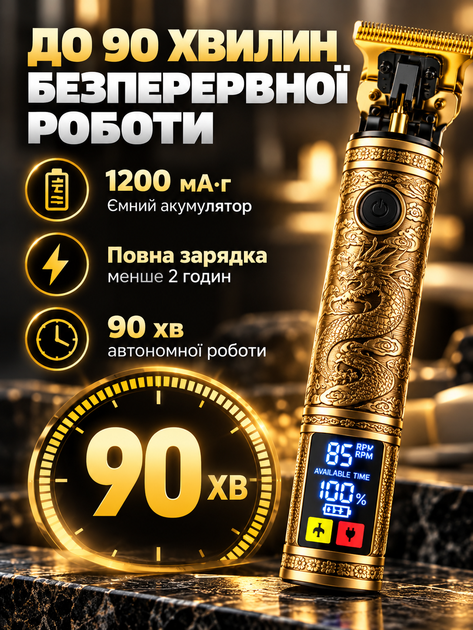 Триммер для бороды волос усов и тела профессиональный аккумуляторный 6 в 1 машинка для стрижки с LED-дисплеем 6 насадками зарядкой Type-C металлический корпус 90 мин работы - Фото 4 Триммер для бороды волос усов и тела профессиональный аккумуляторный 6 в 1 машинка для стрижки с LED-дисплеем 6 насадками зарядкой Type-C металлический корпус 90 мин работы - изображение 4