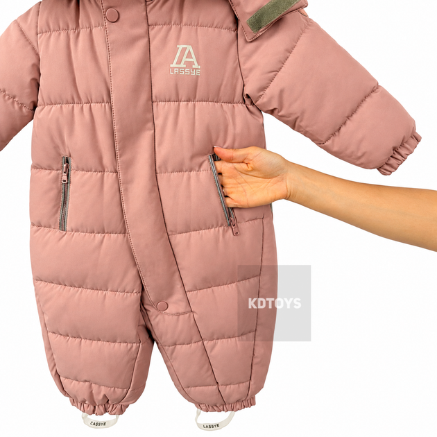 Детский термо комбинезон с мехом енота Зимний Lassye ткань мембрана Водостойкий 3,5-4 года, Размер 98 Персиковый (SR77) - изображение 10