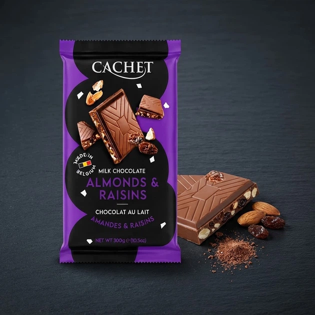 Молочный шоколад с миндалем изюмом бельгийский плиточный десерт какао 32% 300 г флоу-пак - Фото 5 Молочный шоколад с миндалем изюмом бельгийский плиточный десерт какао 32% 300 г флоу-пак - изображение 5