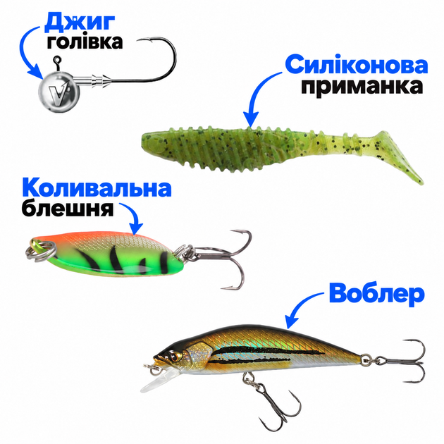 Набір на щуку Lake UA спінінг 2.1 м з котушкою воблером і блешнею у чохлі - зображення 5