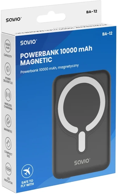 Powerbank Savio BA-12 MagSafe 10000 mAh 20W Balck (5902768707755) - obraz 4