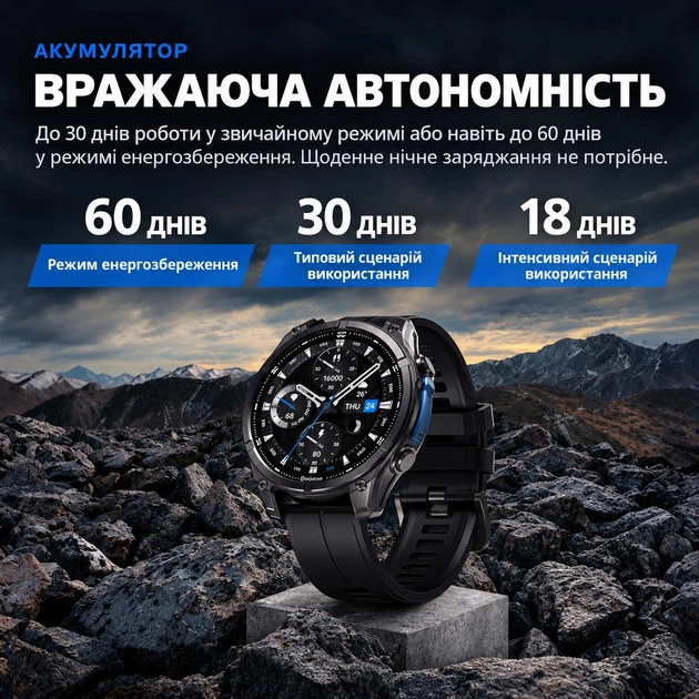 Тактичний смарт-годинник Zeblaze Vibe 8 Black - броньований корпус (316L сталь), з ліхтариком і сапфіровим склом (голосові дзвінки, Amoled) протиударний та вологостійкий - изображение 4