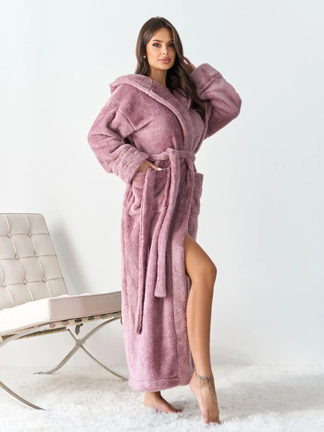 Длинный махровый теплый халат на запах с капюшоном и поясом ISSA PLUS 15953 XXL сиреневая (issa2007682880423) - Фото 2 Длинный махровый теплый халат на запах с капюшоном и поясом ISSA PLUS 15953 XXL сиреневая (issa2007682880423) - изображение 2