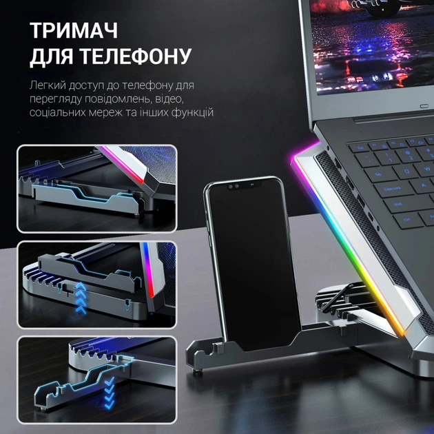 Підставка для охолодження ноутбука Qlab CP870 чорна (8594214660065) - зображення 10