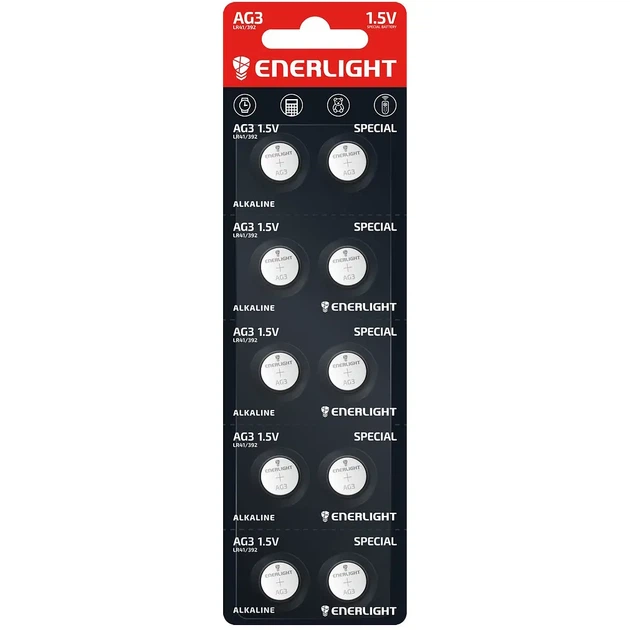 Батарейка ENERLIGHT AG3 (LR41/392) Alkaline, 1 блістер 10 шт. - Фото 1 Батарейка ENERLIGHT AG3 (LR41/392) Alkaline, 1 блістер 10 шт. - изображение 1