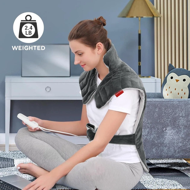 Comfytemp електрична грілка для спини, шиї та плечей XXL 22×33", з обтяженням, авто-вимкнення, сіра - изображение 9