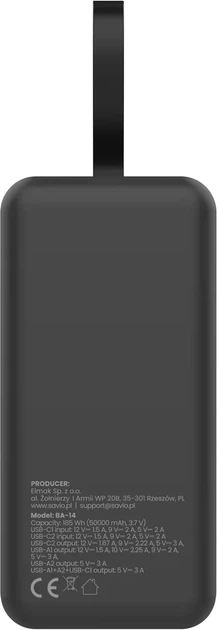 Powerbank Savio BA-14 50000 mAh Black (5907264119880) - Zdjęcie 3 Powerbank Savio BA-14 50000 mAh Black (5907264119880) - obraz 3