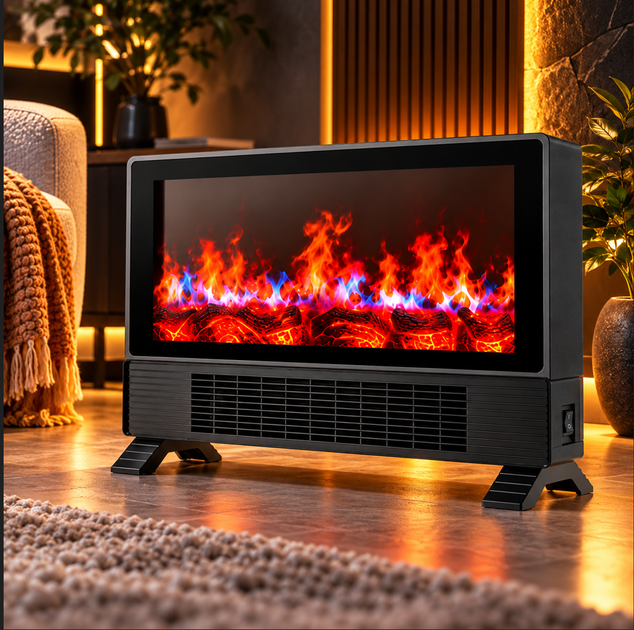 Електричний нагрівач-камін з ефектом живого полум'я Flame Heater Електрокамін підлоговий - зображення 5