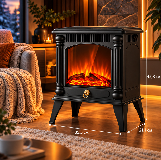 Електричний нагрівач-камін з ефектом живого полум'я 3D FP01 Flame Heater Електрокамін підлоговий - зображення 5