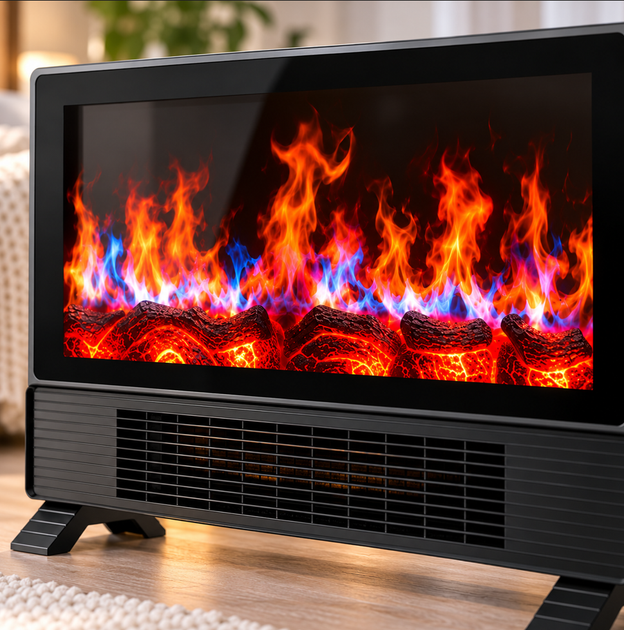 Електричний нагрівач-камін з ефектом живого полум'я Flame Heater Електрокамін підлоговий - зображення 6