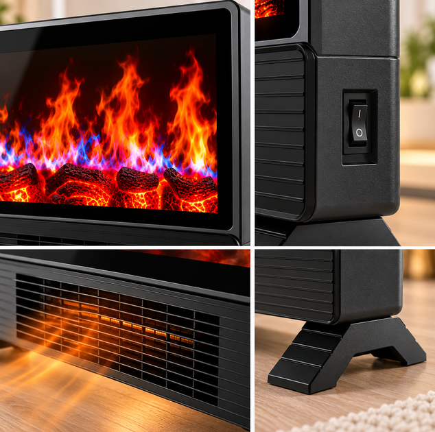 Електричний нагрівач-камін з ефектом живого полум'я Flame Heater Електрокамін підлоговий - зображення 9
