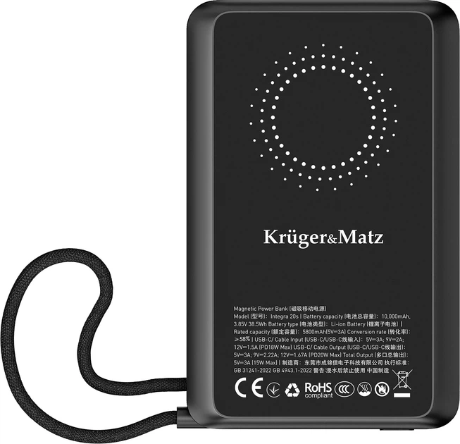 Powerbank Kruger&Matz 10000 mAh 20 W Black (5901890138284) - obraz 3