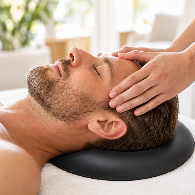 Силиконовая подушка для лица Kadik для массажного стола, анатомическая накладка на люверс, 26 × 26 см, чёрная - изображение 10
