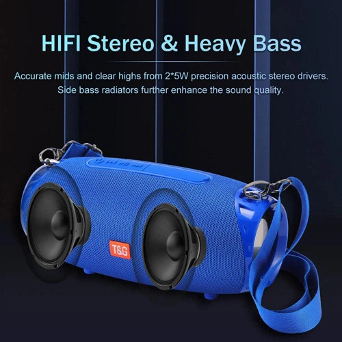 Портативная беспроводная Bluetooth колонка T&G TG534 10 Вт с FM-радио, TWS, спикерфоном, AUX, USB и TF Blue (1200 mAh) - Фото 4 Портативная беспроводная Bluetooth колонка T&G TG534 10 Вт с FM-радио, TWS, спикерфоном, AUX, USB и TF Blue (1200 mAh) - изображение 4