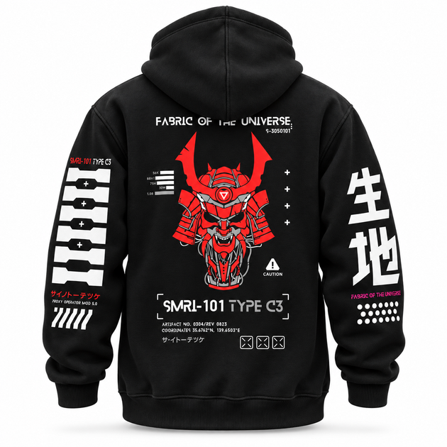 Худі Fabric of the Universe чорне оверсайз з принтом Samurai S (25-571-203) - зображення 2
