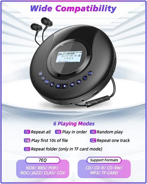 Портативний акумуляторний CD-програвач ARAFUNA CD-521 з Bluetooth та FM-радіо — персональний плеєр - зображення 8