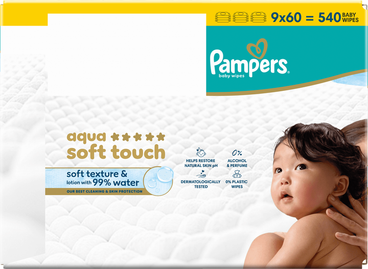 Набір вологих серветок Pampers Aqua Soft Touch 9 x 60 шт (8006530460118) - зображення 3