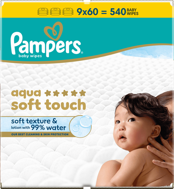 Набір вологих серветок Pampers Aqua Soft Touch 9 x 60 шт (8006530460118) - зображення 6