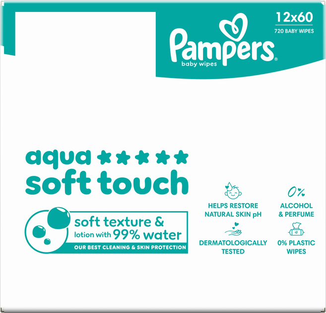 Набір вологих серветок Pampers Aqua Soft Touch 12 x 60 шт (8006530460101) - зображення 2