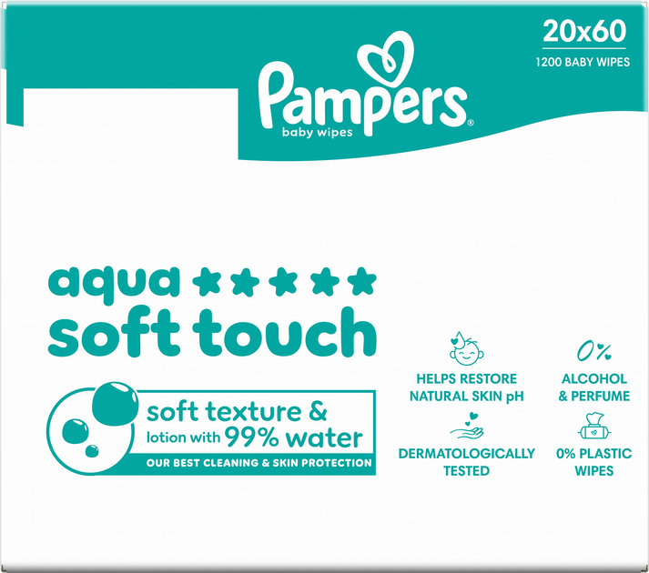Набір вологих серветок Pampers Aqua Soft Touch 20 x 60 шт (8006530460095) - зображення 3