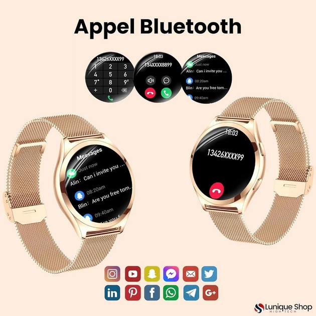 Смарт-часы LSWATCH для женщин 1.6" Bluetooth звонки Rose Gold Повреждена коробка - Фото 3 Смарт-часы LSWATCH для женщин 1.6" Bluetooth звонки Rose Gold Повреждена коробка - изображение 3
