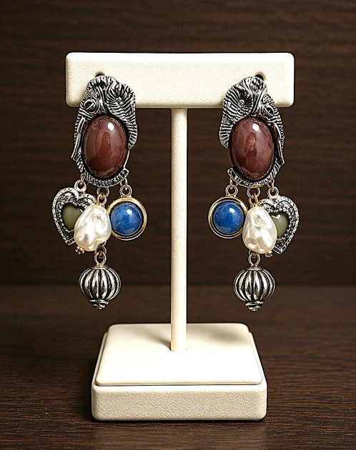 Сережки с подвесками Слоны jewelry Многоцветные - Фото 1 Сережки с подвесками Слоны jewelry Многоцветные - изображение 1