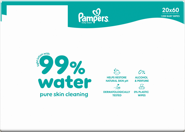 Набір вологих серветок Pampers Aqua 99% води 20 x 60 шт (8006530442121) - зображення 3