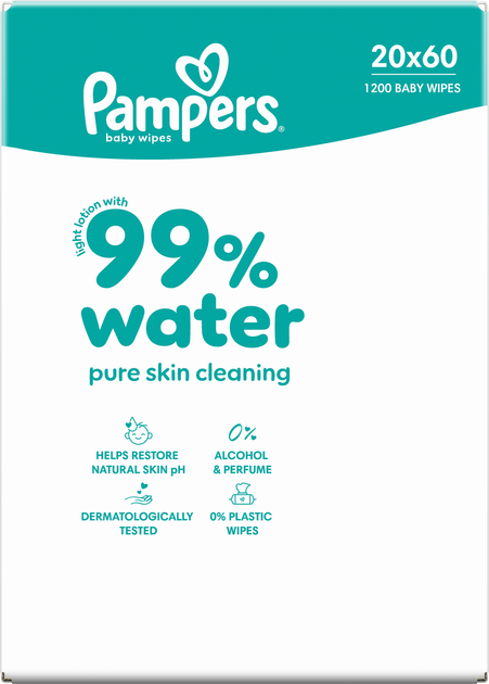 Набір вологих серветок Pampers Aqua 99% води 20 x 60 шт (8006530442121) - зображення 5