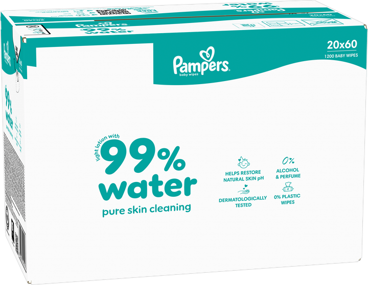 Набір вологих серветок Pampers Aqua 99% води 20 x 60 шт (8006530442121) - зображення 7
