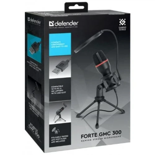 Мікрофон Defender Forte GMC 300 USB Black, кабель 1.5 м, iгровий стрім мікрофон (64631) - Фото 4 Мікрофон Defender Forte GMC 300 USB Black, кабель 1.5 м, iгровий стрім мікрофон (64631) - изображение 4