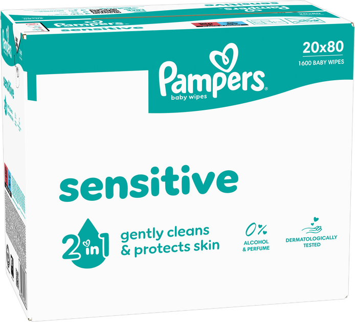 Набір вологих серветок Pampers Sensitive 20 x 80 шт (8006530443296) - зображення 2