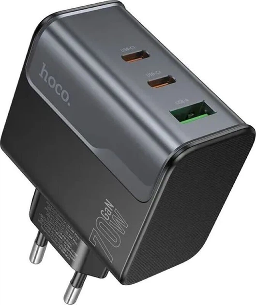 Зарядное устройство Hoco CS75A 70Wmax GaN (PD3.0, PPS, QC4.0, AFC, FCP, SFC) порты 2C+1A Black (46190) - Фото 5 Зарядное устройство Hoco CS75A 70Wmax GaN (PD3.0, PPS, QC4.0, AFC, FCP, SFC) порты 2C+1A Black (46190) - изображение 5