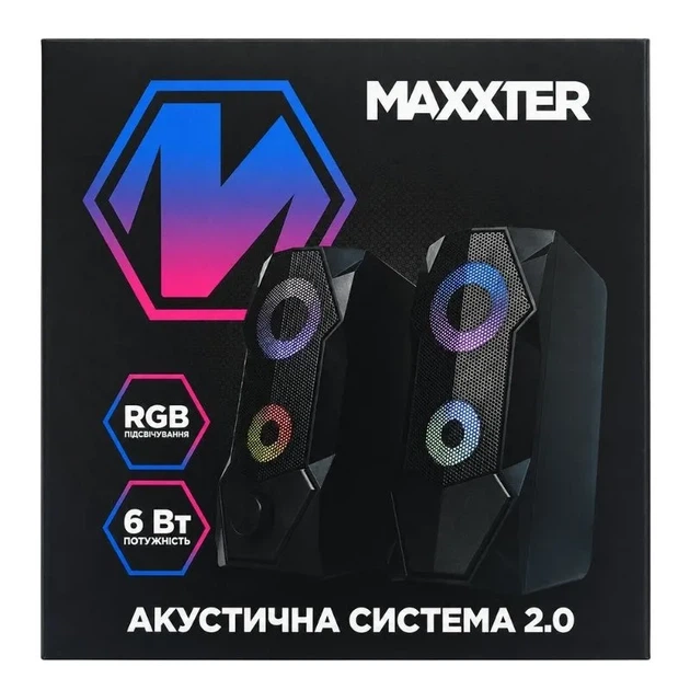 Компьютерные колонки 2.0 Maxxter CSP-U002 6W с RGB-подсветкой (USB/Jack 3.5мм), Черный - Фото 2 Компьютерные колонки 2.0 Maxxter CSP-U002 6W с RGB-подсветкой (USB/Jack 3.5мм), Черный - изображение 2