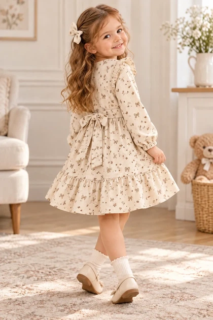 Сукня вельветова Little Bloom бежевий 92 см - Фото 2 Сукня вельветова Little Bloom бежевий 92 см - изображение 2