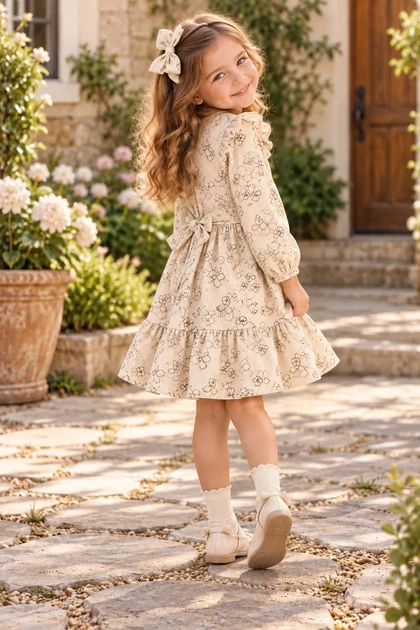 Сукня вельветова Little Bloom Беж квіти 110 см - изображение 2