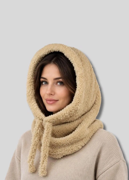 Женский капюшон-хомут (one-size) Бежевый - Фото 1 Женский капюшон-хомут (one-size) Бежевый - изображение 1