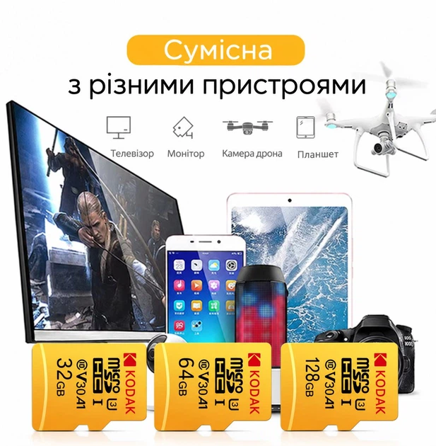 Карта памяти 32 ГБ Micro SD Card Kodak с адаптером СД карточка памяти для телефона для фотоаппарата для камеры флешка microsd - изображение 5