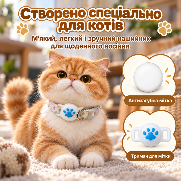 Ошейник для кота со смарт трекером Apple Find My, регулируемый 24,5–38 см, со звуковым поиском и светящимся держателем - изображение 5