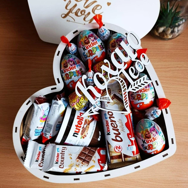 Подарочный бокс в форме сердца с киндерами и сладостями для девушки на Новый год Рождество 8 марта день рождения (ar472) - Фото 2 Подарочный бокс в форме сердца с киндерами и сладостями для девушки на Новый год Рождество 8 марта день рождения (ar472) - изображение 2