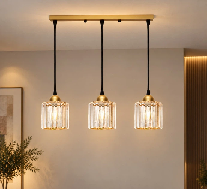 Светильник подвесной MSK Electric Brillante подвес на планке с плафонами под хрусталь на три лампы Е27 золото NL 12112-3 GD - изображение 3